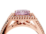 Rose gold Fancy Pink Princess Cut Halo Diamond Ring with Beaded Split Shank and Four-Prong Setting_4