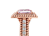 Rose gold Fancy Pink Princess Cut Halo Diamond Ring with Beaded Split Shank and Four-Prong Setting_5