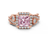 Rose gold Fancy Pink Princess Cut Halo Diamond Ring with Milgrain and Bezel Accents on a Split Shank Band_12