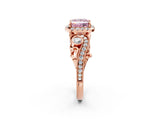 Rose gold Fancy Pink Princess Cut Halo Diamond Ring with Milgrain and Bezel Accents on a Split Shank Band_14