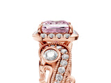 Rose gold Fancy Pink Princess Cut Halo Diamond Ring with Milgrain and Bezel Accents on a Split Shank Band_17