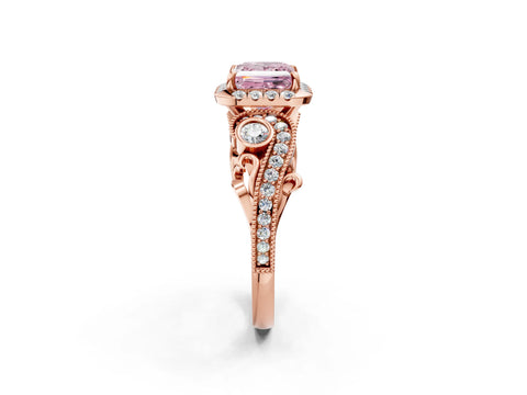 Rose gold Fancy Pink Princess Cut Halo Diamond Ring with Milgrain and Bezel Accents on a Split Shank Band_2