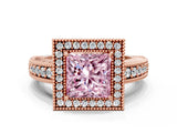 Rose gold Fancy Pink Princess  Cut Halo Diamond Ring with Pavé Band and Four-Prong Setting_29