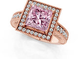 Rose gold Fancy Pink Princess  Cut Halo Diamond Ring with Pavé Band and Four-Prong Setting_30