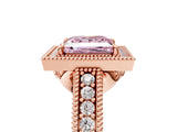 Rose gold Fancy Pink Princess  Cut Halo Diamond Ring with Pavé Band and Four-Prong Setting_34