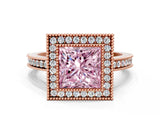 Rose gold Fancy Pink Princess  Cut Halo Diamond Ring with Pavé Band and Milgrain Prong Setting_31