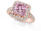 Rose gold Fancy Pink Princess Cut Halo Diamond Ring with Pavé Band and Three-Prong Setting_1