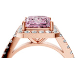 Rose gold Fancy Pink Princess Cut Halo Diamond Ring with Pavé Band and Three-Prong Setting_4