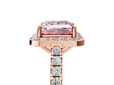 Rose gold Fancy Pink Princess Cut Halo Diamond Ring with Pavé Band and Three-Prong Setting_5