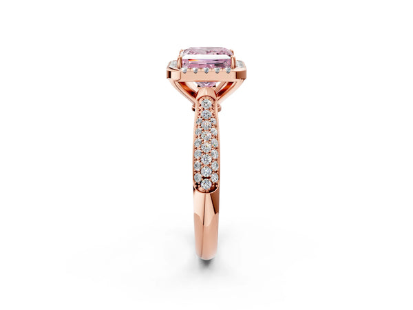 Rose gold Fancy Pink Princess Cut Halo Diamond Ring with Pavé Band