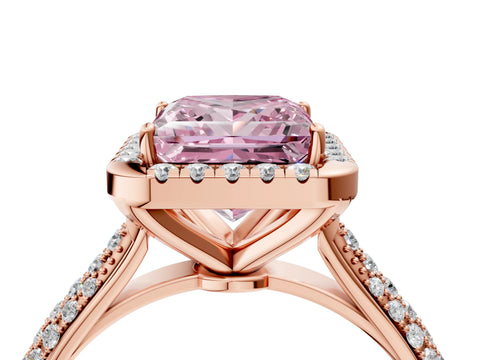 Rose gold Fancy Pink Princess Cut Halo Diamond Ring with Pavé Band_4
