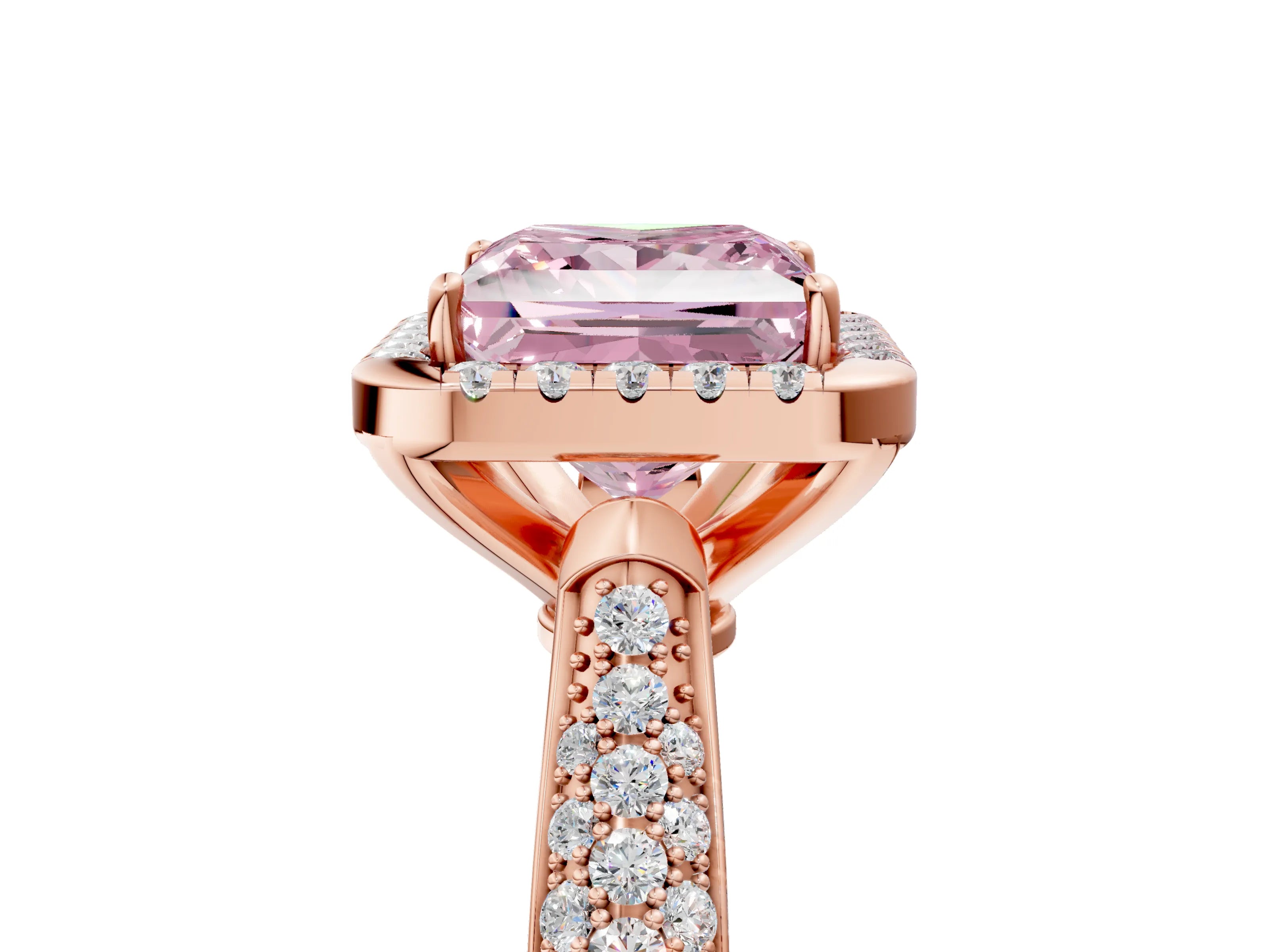 Rose gold Fancy Pink Princess Cut Halo Diamond Ring with Pavé Band_5