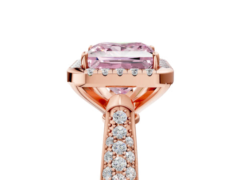 Rose gold Fancy Pink Princess Cut Halo Diamond Ring with Pavé Band_5