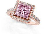 Rose gold Fancy Pink Princess  Cut Halo Diamond Ring with Pave Band and Four-Prong Setting_1