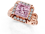 Rose gold Fancy Pink Princess  Cut Halo Diamond Ring with Scrollwork Band and Four-Prong Setting_1