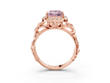 Rose gold Fancy Pink Princess  Cut Halo Diamond Ring with Scrollwork Band and Four-Prong Setting_3