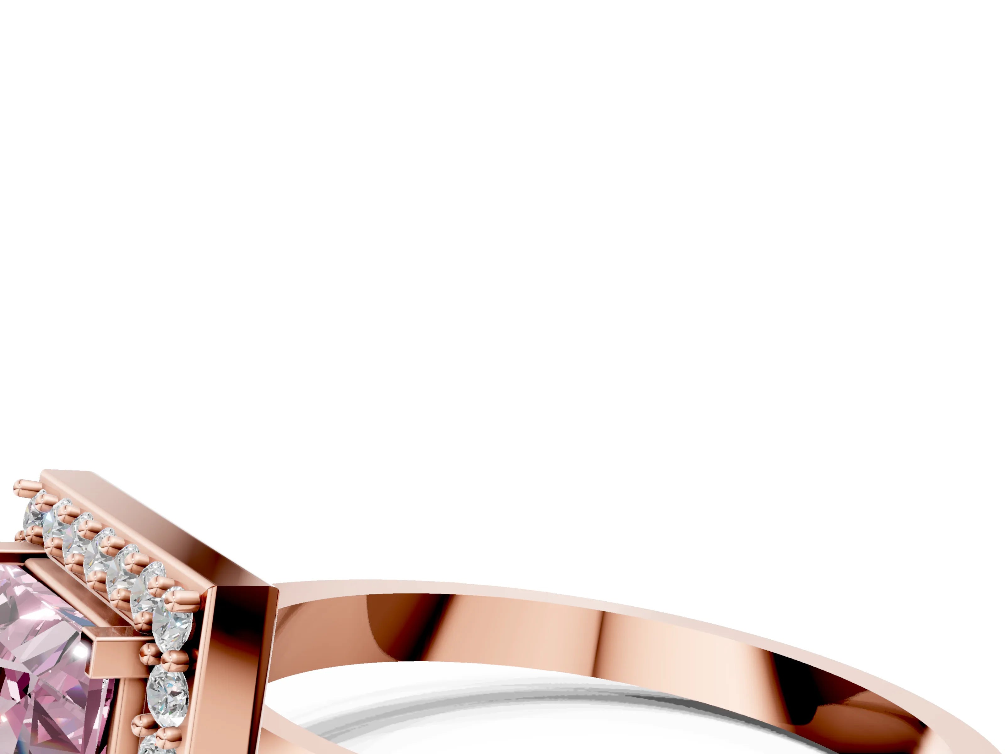 Rose gold Fancy Pink Princess Cut Halo Diamond Ring with Solitaire Band and Prong Setting