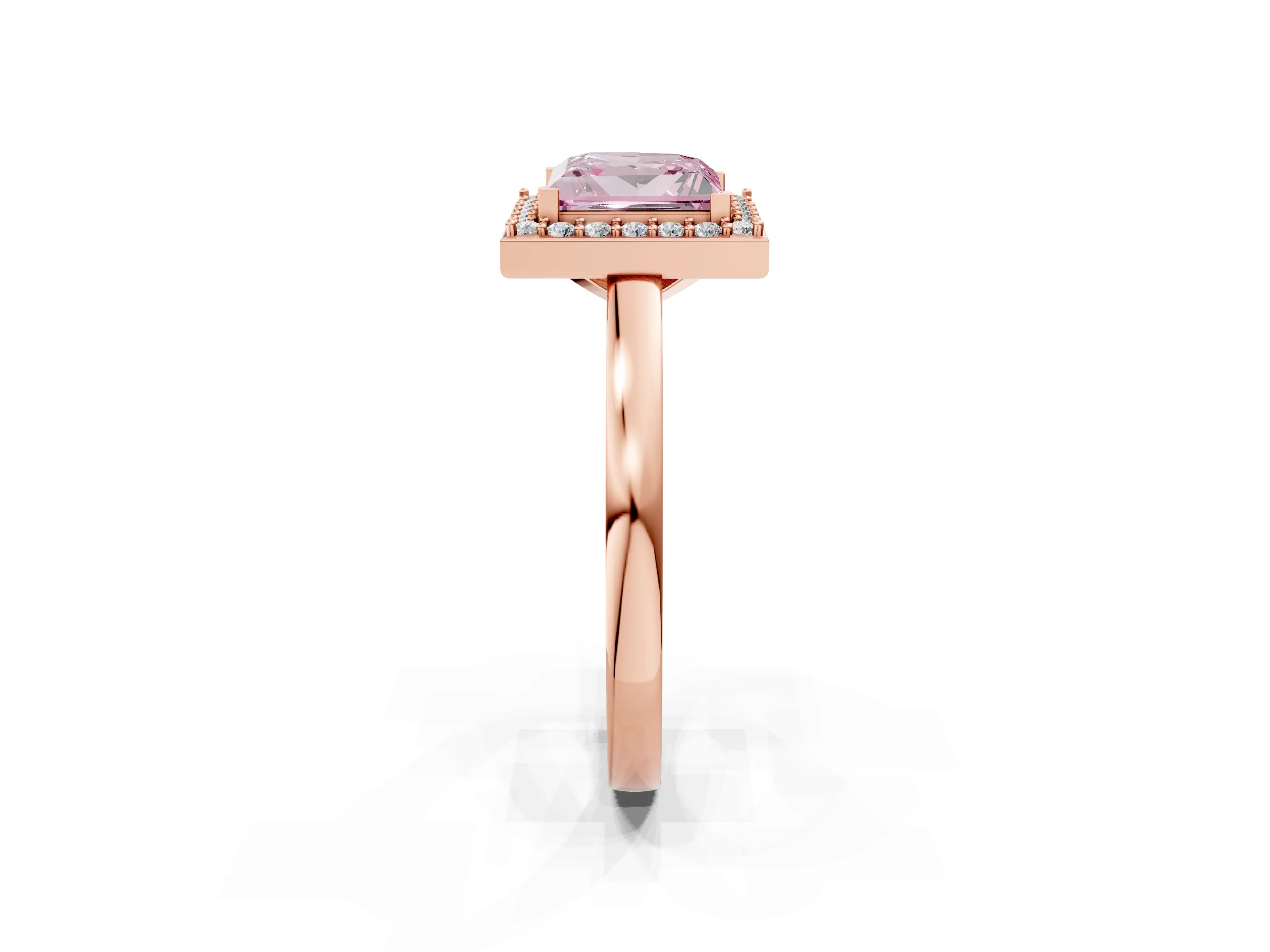 Rose gold Fancy Pink Princess Cut Halo Diamond Ring with Solitaire Band and Prong Setting_2