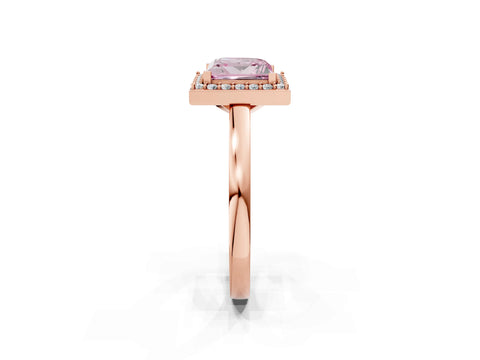 Rose gold Fancy Pink Princess Cut Halo Diamond Ring with Solitaire Band and Prong Setting_2