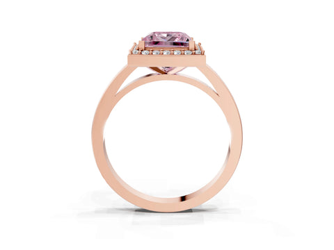 Rose gold Fancy Pink Princess Cut Halo Diamond Ring with Solitaire Band and Prong Setting_3