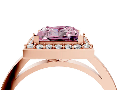 Rose gold Fancy Pink Princess Cut Halo Diamond Ring with Solitaire Band and Prong Setting_4