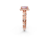 Rose gold Fancy Pink Princess Cut Halo Diamond Solitaire with Filigree Band and Four-Prong Setting_14