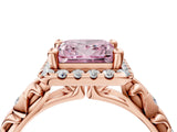 Rose gold Fancy Pink Princess Cut Halo Diamond Solitaire with Filigree Band and Four-Prong Setting_16