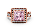 Rose gold Fancy Pink Princess Cut Halo Diamond Split Shank Pave Ring