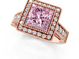 Rose gold Fancy Pink Princess Cut Halo Diamond Split Shank Pave Ring_1