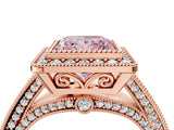 Rose gold Fancy Pink Princess Cut Halo Diamond Split Shank Pave Ring_4