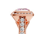 Rose gold Fancy Pink Princess Cut Halo Diamond Split Shank Pave Ring_5
