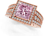 Rose gold Fancy Pink Princess Cut Halo Diamond Split Shank Ring with Prong Setting_1