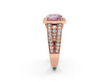 Rose gold Fancy Pink Princess Cut Halo Diamond Split Shank Ring with Prong Setting_2