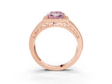 Rose gold Fancy Pink Princess Cut Halo Diamond Split Shank Ring with Prong Setting_3