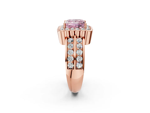 Rose gold Fancy Pink Princess Cut Halo Diamond Split Shank Ring with Scalloped Prong Setting_2