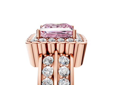 Rose gold Fancy Pink Princess Cut Halo Diamond Split Shank Ring with Scalloped Prong Setting_5