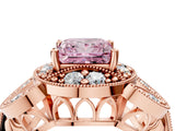 Rose gold Fancy Pink Princess Cut Halo Milgrain Diamond Engagement Ring with Leaf Band and Four-Prong Setting_4