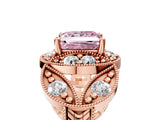 Rose gold Fancy Pink Princess Cut Halo Milgrain Diamond Engagement Ring with Leaf Band and Four-Prong Setting_5