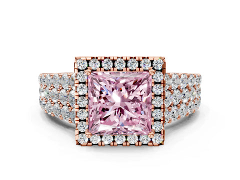Rose gold Fancy Pink Princess Cut Halo Pavé Diamond Engagement Ring with Split Shank and Four-Prong Setting_3