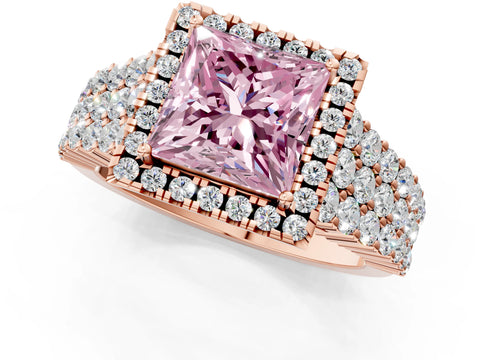 Rose gold Fancy Pink Princess Cut Halo Pavé Diamond Engagement Ring with Split Shank and Four-Prong Setting_4