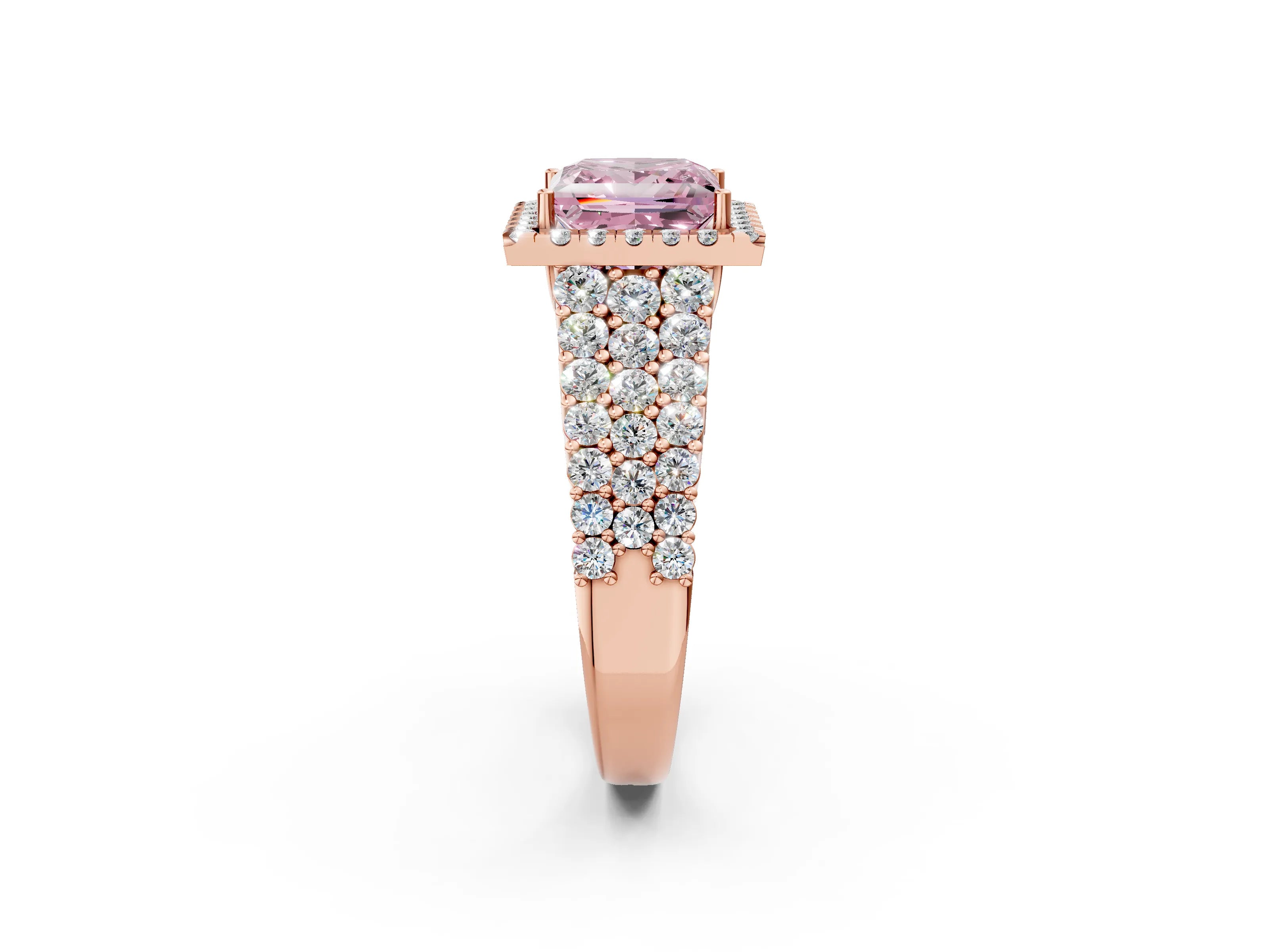 Rose gold Fancy Pink Princess Cut Halo Pavé Diamond Engagement Ring with Split Shank and Four-Prong Setting_5