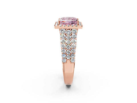 Rose gold Fancy Pink Princess Cut Halo Pavé Diamond Engagement Ring with Split Shank and Four-Prong Setting_5