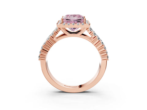 Rose gold Fancy Pink Princess Cut Halo Pavé Diamond Engagement Ring with Split Shank and Four-Prong Setting_6
