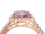 Rose gold Fancy Pink Princess Cut Halo Pavé Diamond Engagement Ring with Split Shank and Four-Prong Setting_7