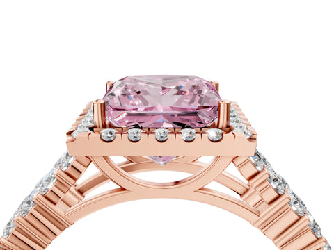 Rose gold Fancy Pink Princess Cut Halo Pavé Diamond Engagement Ring with Split Shank and Four-Prong Setting_7