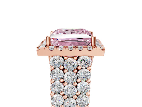 Rose gold Fancy Pink Princess Cut Halo Pavé Diamond Engagement Ring with Split Shank and Four-Prong Setting_8