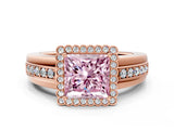 Rose gold Fancy Pink Princess  Cut Halo Pave Band Four-Prong Ring_30