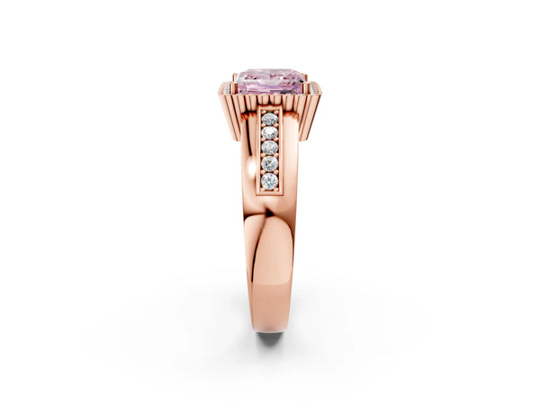 Rose gold Fancy Pink Princess  Cut Halo Pave Band Four-Prong Ring
