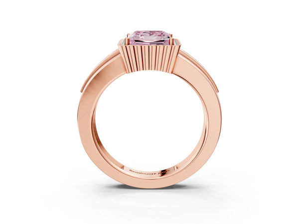 Rose gold Fancy Pink Princess  Cut Halo Pave Band Four-Prong Ring