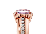 Rose gold Fancy Pink Princess  Cut Halo Pave Band Four-Prong Ring_35